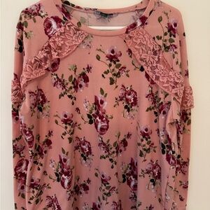 Joe Boxer Pink Floral Lace Long Sleeve Top